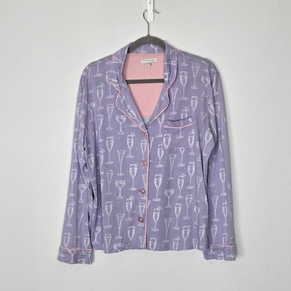 PJ SALVAGE champagne glasses collar top pajamas Sz L - Picture 6 of 8